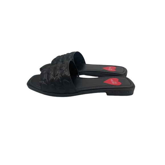 Love Moschino Slide Sandals Embossed Hearts Black Size 37 - Picture 7 of 13